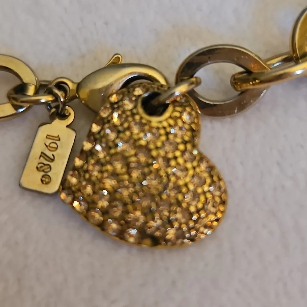 1928 Rhinestone Paved Heart Oval Chain Bracelet